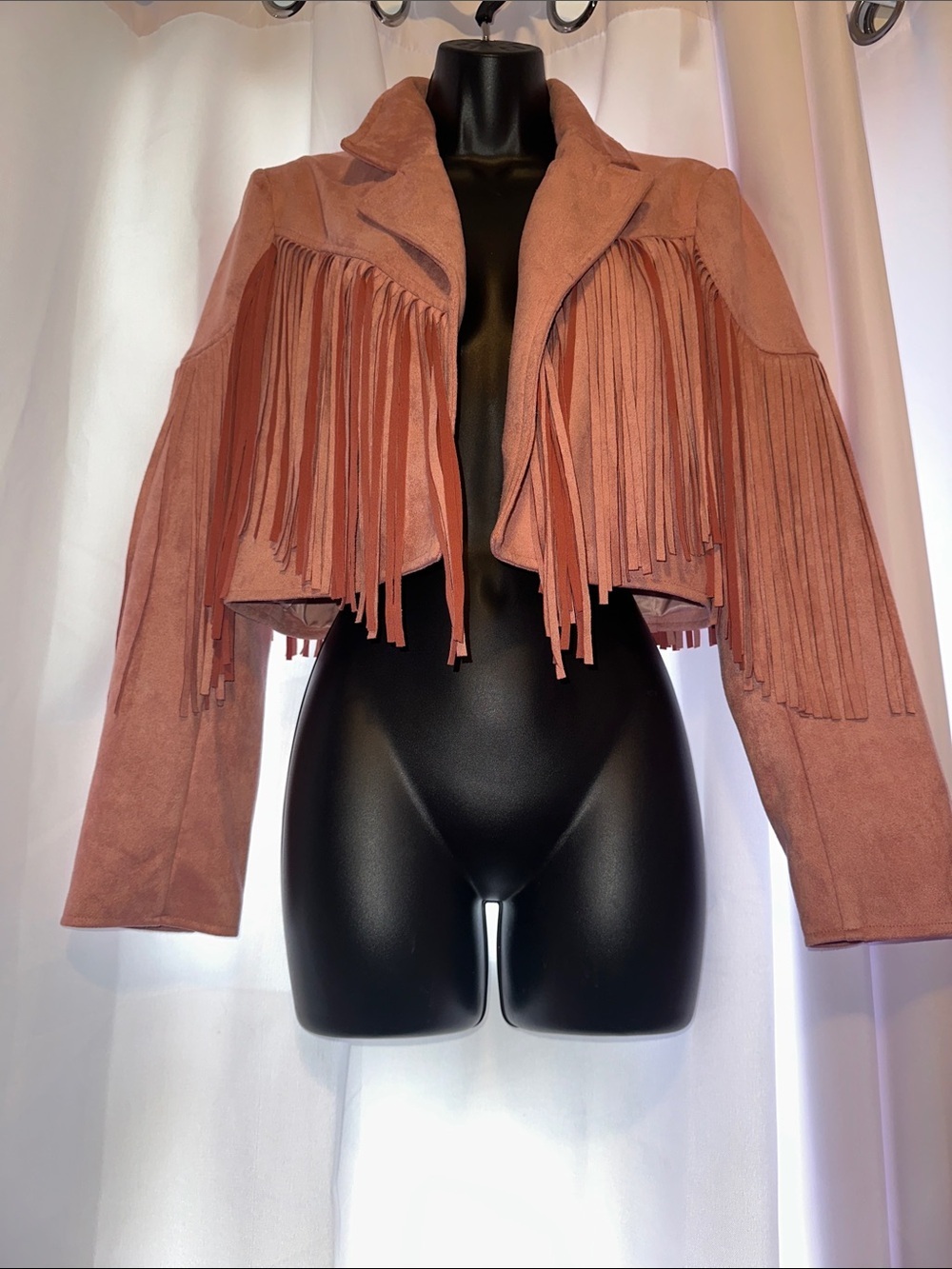 Saints and Hearts Pink Fringe Suede Crop Jacket - Dusty Rose NWT